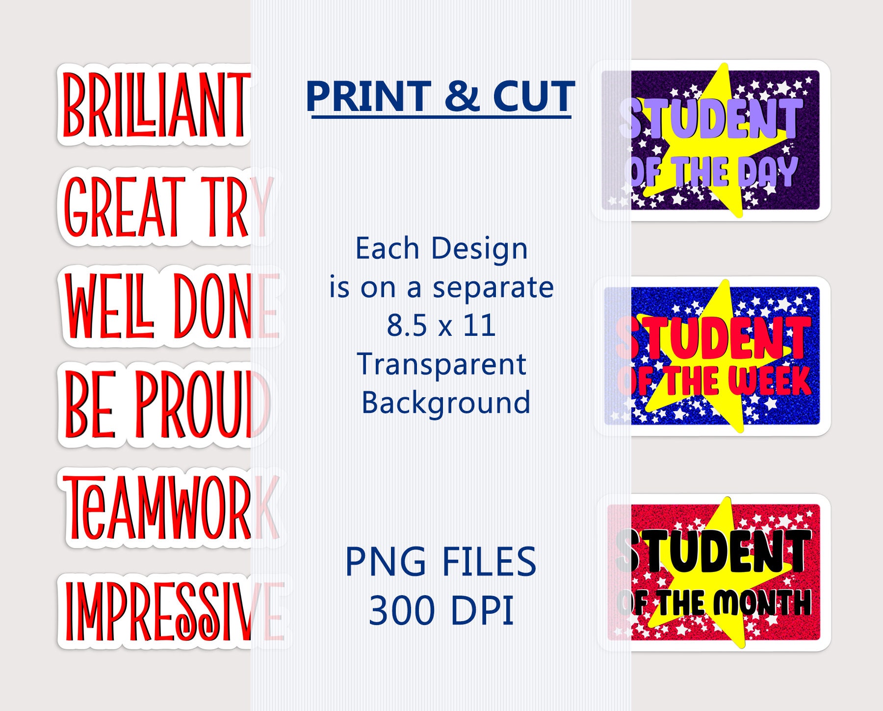 School Teacher Printable Stickers, Cricut Silhouette Print &amp; Cut PNG ...