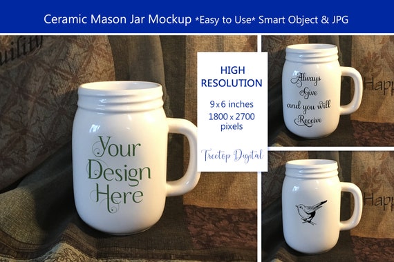Download Mason Jar Mug Mock Up Ceramic Mason Jar Mockup For Digital Etsy PSD Mockup Templates
