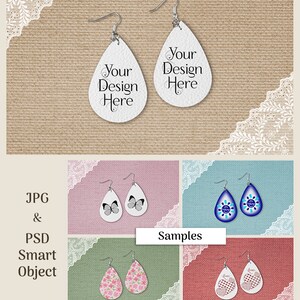Vinyl Earrings Mockup Set, Faux Leather Earring Mock Up, SVG and Sublimation Mock-Up, JPG and Photoshop PSD Smart Object image 7