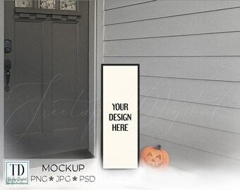 Halloween Porch Sign Mockup, Vertical Sign Mock-up for Halloween, JPG, PNG & Photoshop Smart Object Mock-Up