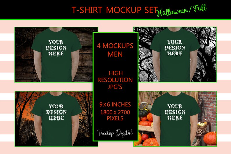 Download Mens Green T Shirt Mockup For Halloween Fall Tshirt Mock Up Etsy