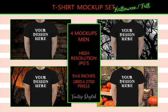 Mens Black T Shirt Mockup For Halloween Fall Tshirt Mock Up Etsy