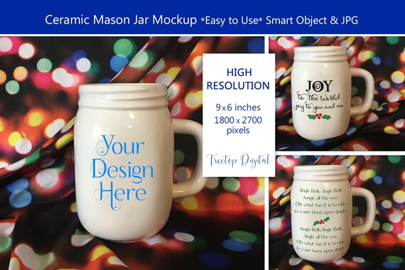 Download Mason Jar Mug Christmas Mockup Ceramic Mason Jar Mock Up For Etsy PSD Mockup Templates