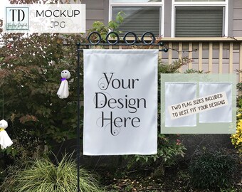 Halloween Yard Bandiera Mockup, Garden Flag Mockup per SVG o Sublimation Designs, Yard Flag Mock-Up per Halloween JPG