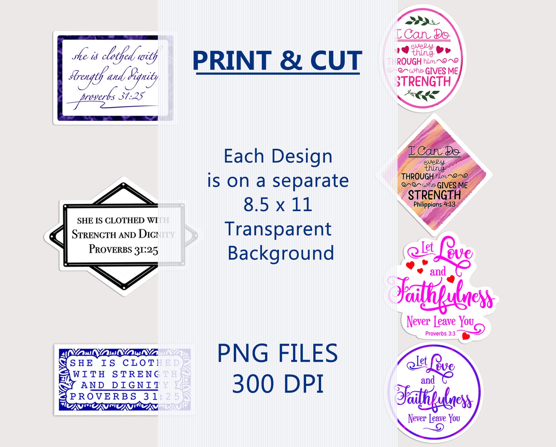Scripture Bible Verse Printable Stickers, Cricut Silhouette Print & Cut ...