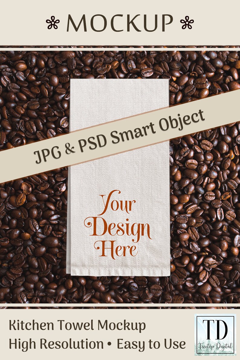Kitchen Towel Mockup with Coffee Beans Tea Towel Mockup