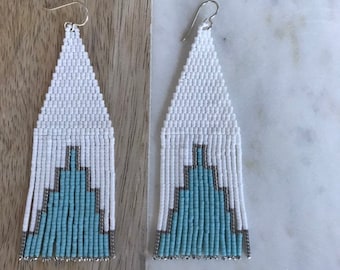 Turquoise Tower * Beaded Earrings, Woven, Brick Stitch, Dangles