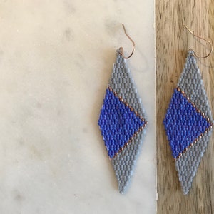 Super Diamond in Blue * Beaded, Woven, Brick Stitch and Fringe