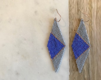 Super Diamond in Blue * Beaded, Woven, Brick Stitch and Fringe