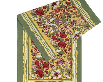 Jardin Red/Green Runner- French Hand Painted Table Runners- Colorful Table Runners- Boutique Runners- French Runner-French Table Runner-