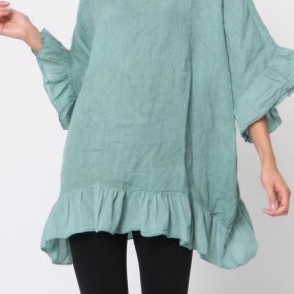 Beautiful Women Linen Tunic from Italy- Different colors available Linen Tunic with Ruffles-