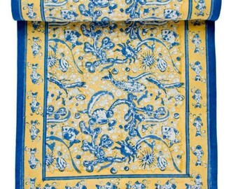 Yellow and Blue Runner- French Hand Painted Table Runners- Colorful Table Runners- Boutique Runners- French Runner-French Table Runner-