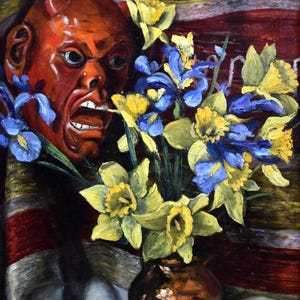 Belgian Expressionist Still Life Painting 1950s | Devil Mask & Flowers | Signed Original