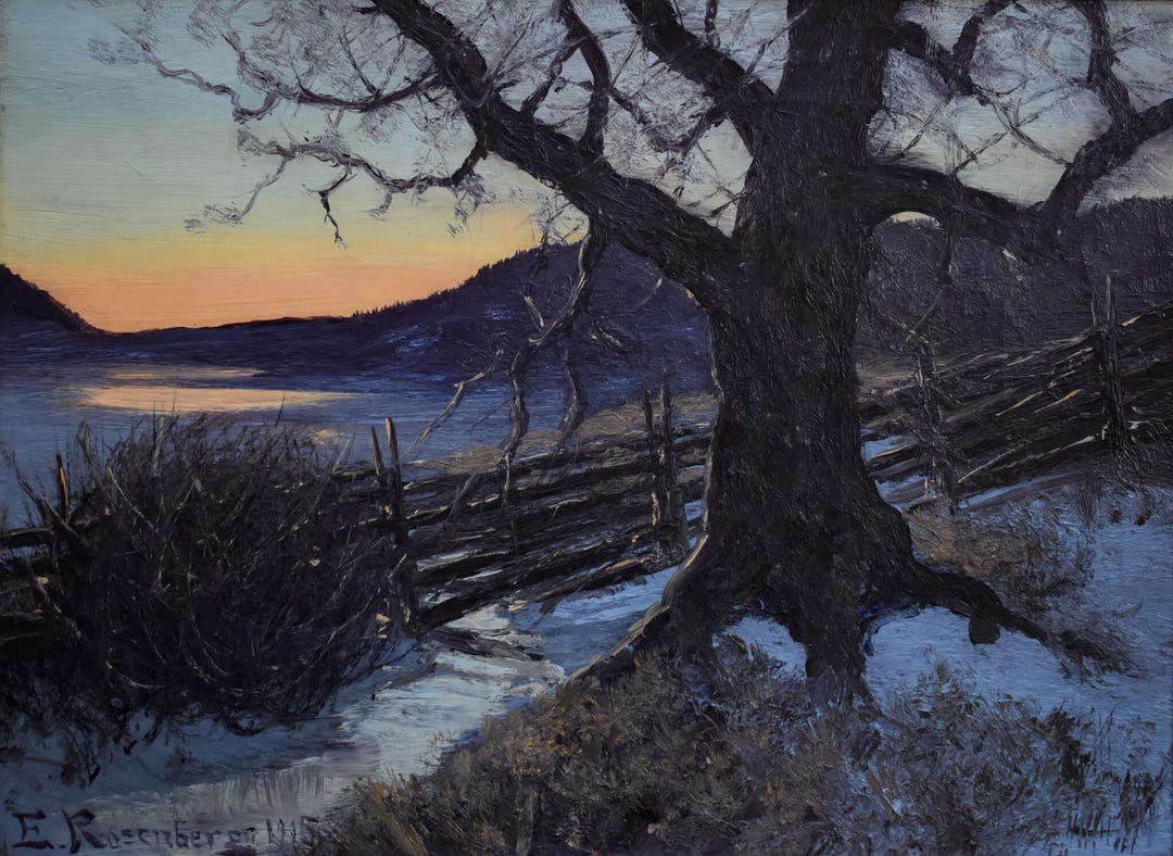 Swedish Winter Landscape 1915 | Edvard Rosenberg Oil Painting ...