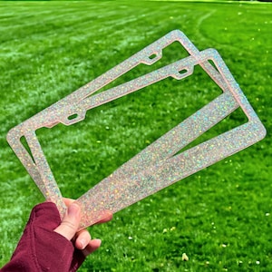 Translucent Pink Chunky Glitter License Plate Frame | Front Vanity License Plate Holder