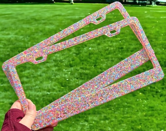 Bright Neon Glitter License Plate Frame | Front Vanity License Plate Holder
