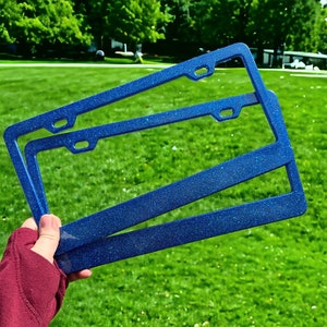 Blue Fine Glitter License Plate Frame | Front Vanity License Plate Holder