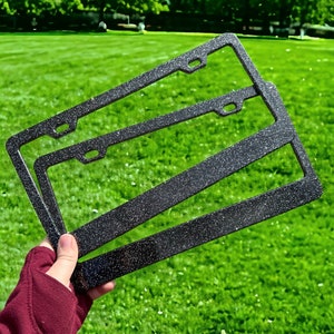 Black and Silver Fine Glitter License Plate Frame | Front Vanity License Plate Holder