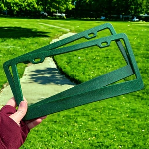 Emerald Green Fine Glitter License Plate Frame | Front Vanity License Plate Holder