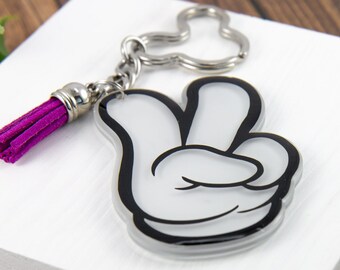 Mouse Glove Hand Peace Sign Keychain