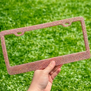 Dusty Rose Pink Glitter License Plate Frame | Front Vanity License Plate Holder