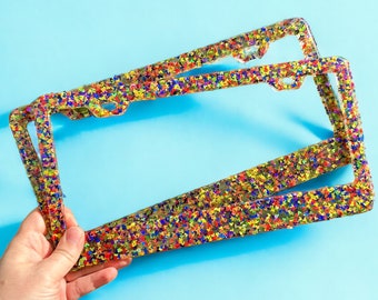 Pride Rainbow Mouse Head Glitter License Plate Frame | Front Vanity License Plate Holder