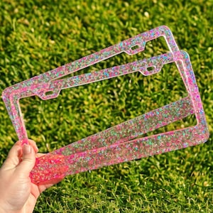 Translucent Hot Pink Mouse Head Glitter License Plate Frame | Front Vanity License Plate Holder