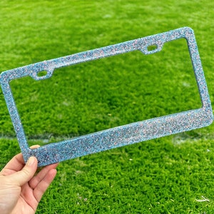 Blue Iridescent Glitter License Plate Frame | Front Vanity License Plate Holder