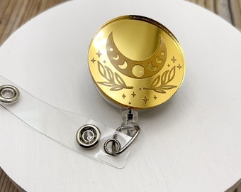 Porta credencial Mirror Crescent Moon / Porta credencial nerd y geek para enfermeras y profesores