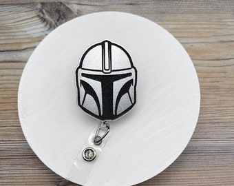 Helmeted Galactic Bounty Hunter Badge Reel | Nerdy and Geeky Badge Reels for Nurses, Teachers