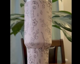 Pink Cherry Blossom Sakura 40 oz Engraved Tumbler | Stainless Steel, Double-Walled, Travel Mug