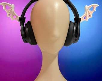 White and Pink Heart Wings Headphone Accessories | Heart Wings | Gothic Aesthetic | Headphone accessories | Cosplay Accessories