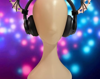 Black And Pink Heart Wings Headphone Accessories | Heart Wings | Gothic Aesthetic | Headphone accessories | Cosplay Accessories