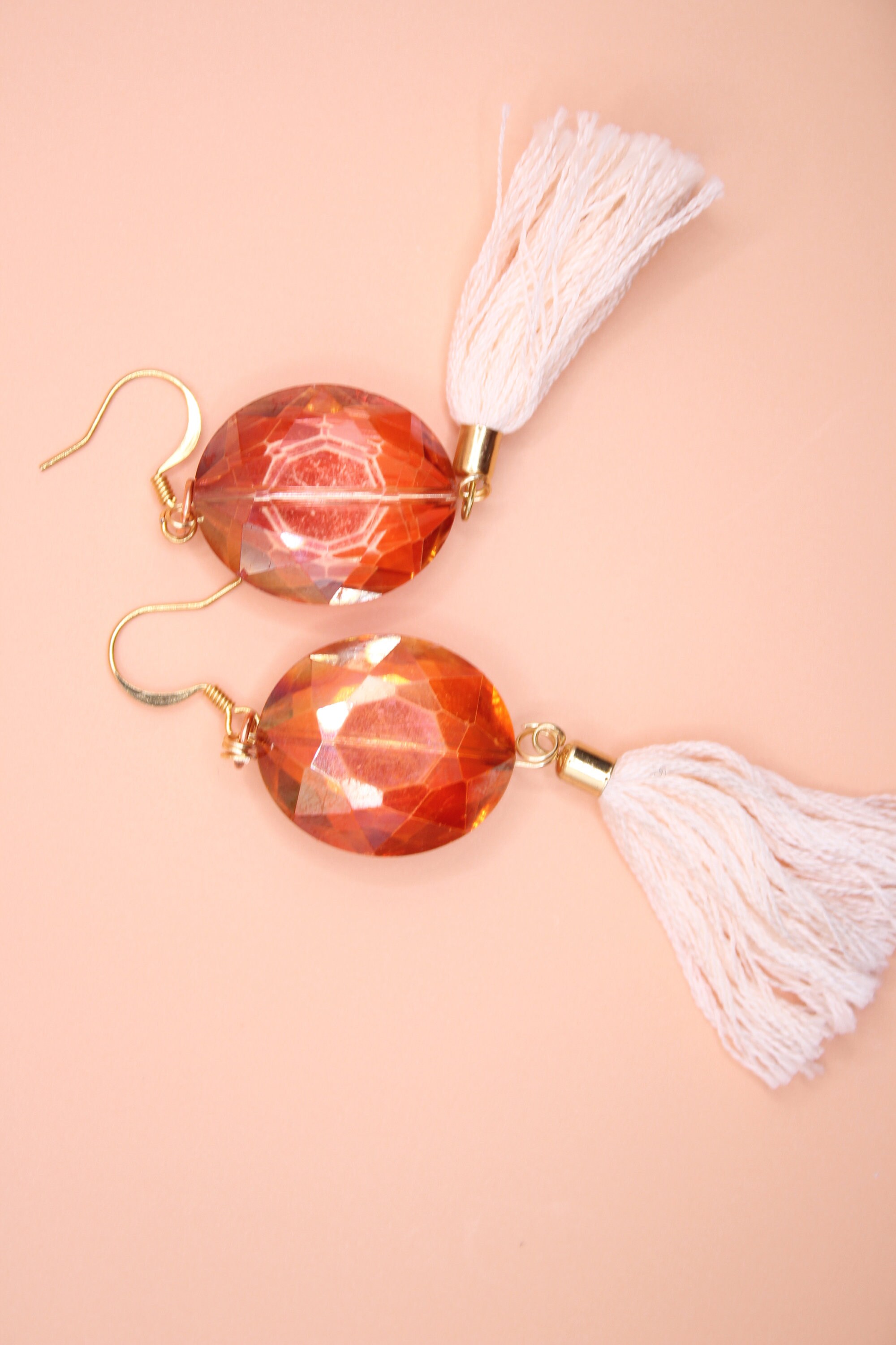 Orange crystal tassel earrings Etsy