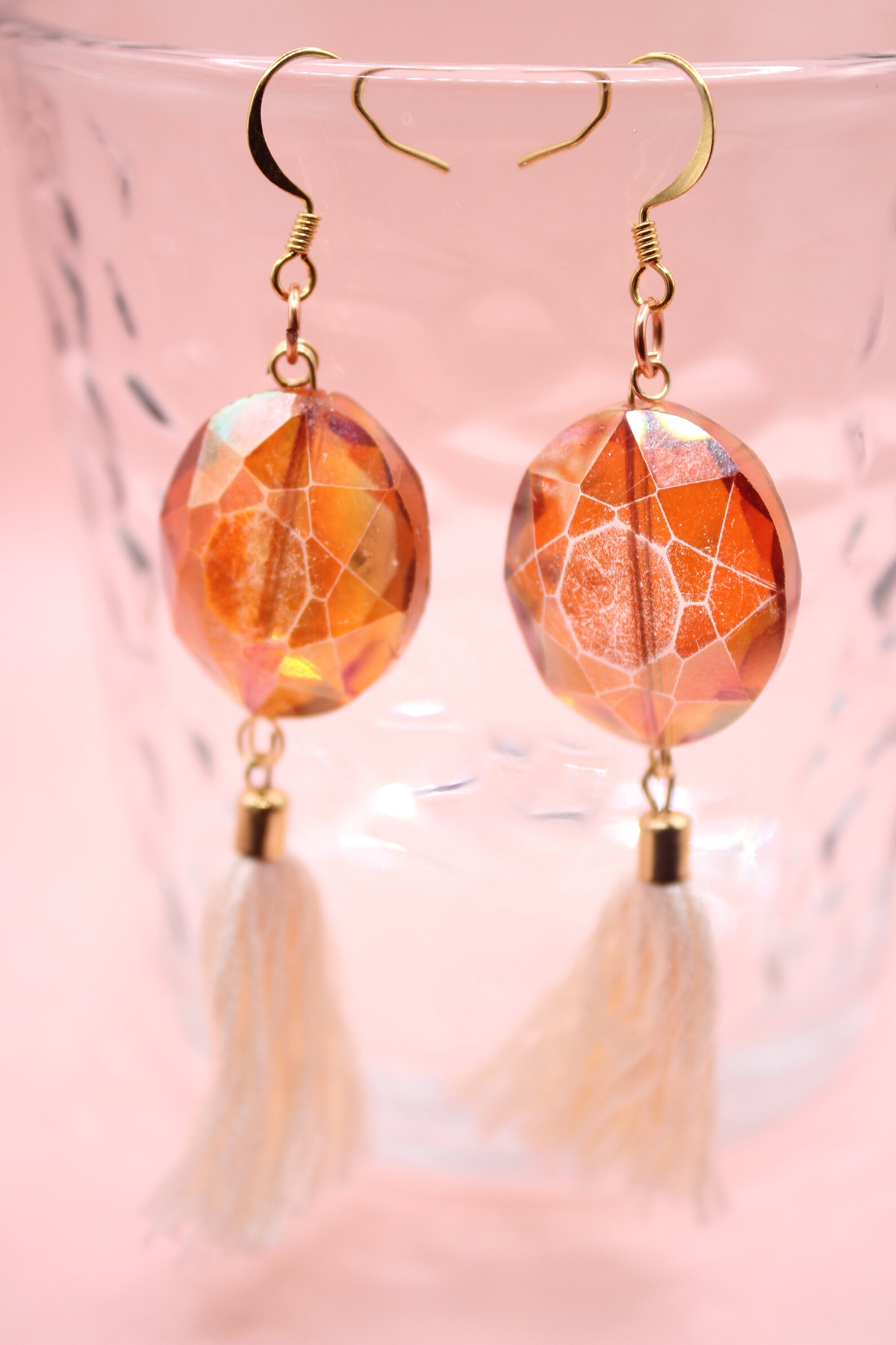 Orange crystal tassel earrings Etsy