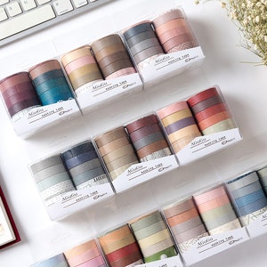 Washi Tape Set of 10, Block Colour Masking Tape, Vintage Theme Tape, Patterned Washi Tape for Journal, Diary, Scrapbook