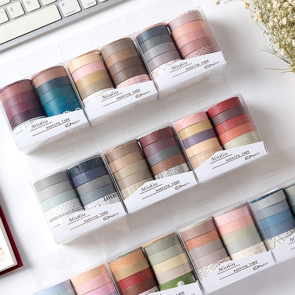 Washi Tape 10er Set, Block Color Masking Tape, Vintage Theme Tape, gemustertes Washi Tape für Journal, Tagebuch, Scrapbook