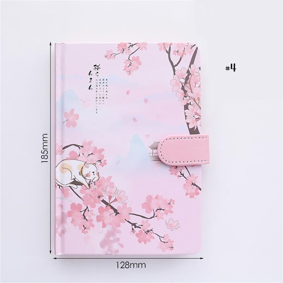 beau carnet avec de dessin de chats mignons sous les fleurs de sakura