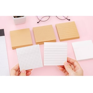 Grid Sticky Notes, Lined Paper Notes, Mini Grid, Lined Design Sticky Notes, Kraft Sticky Notes, Memo Pad, 80 Sheets image 1