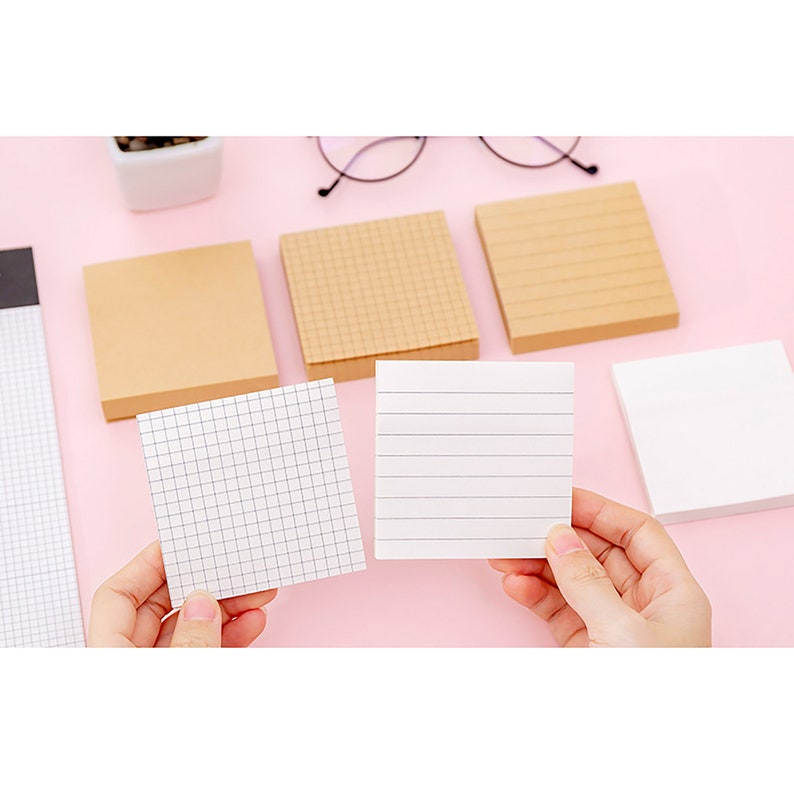Grid Sticky Notes, Lined Paper Notes, Mini Grid, Lined Design Sticky Notes, Kraft Sticky Notes, Memo Pad, 80 Sheets image 1