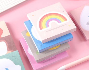 Cute Sticky Notes, Rainbow, Peach Sticky Notes, Colourful Cartoon Notes, School Supplies, Memo Pad, 80 Sheets