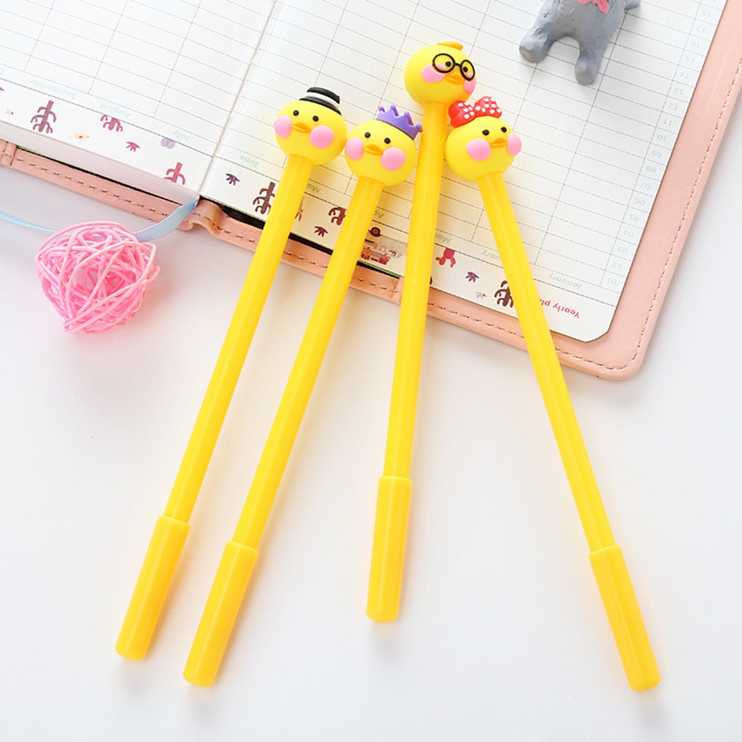 Cute Duck Pen, Kawaii Yellow Duckling Pen, Black Gel Pen, Cute Animal
