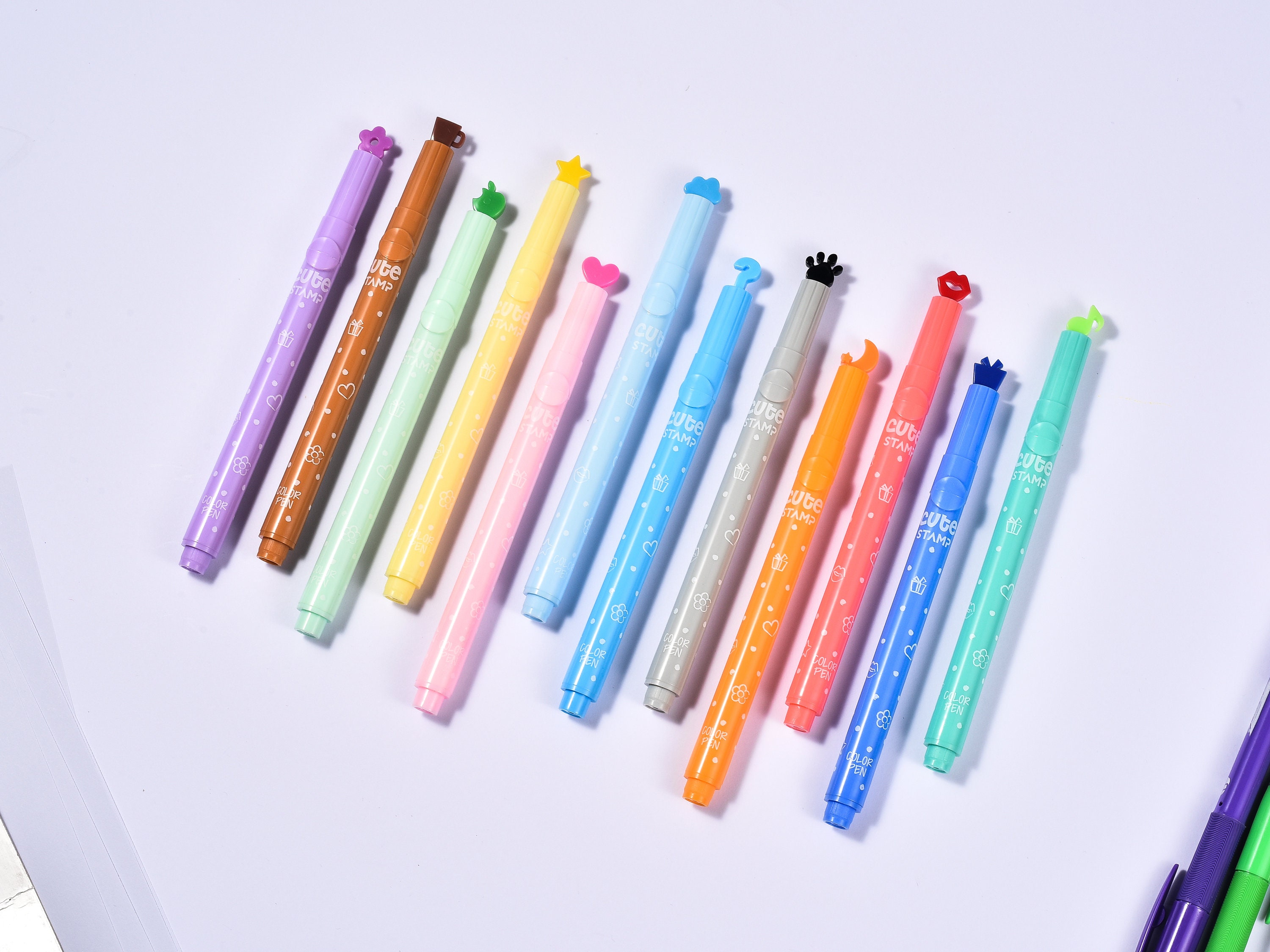 Cute Stamps, Neon Marker Pens, Highlighters, School Supplies