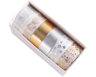 Gold & Silver Floral Washi Tape Set of 6 - Decorative Crafting Tape for Scrapbooking, Journaling, Art Projects