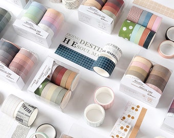 Washi Tape Pack of 10, Contrasting Colour, Pattern Matching Washi Tape for Journal, Diary or Scrapbook