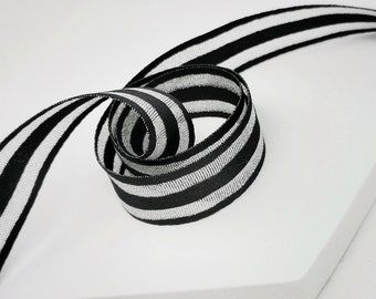 Black and Silver Striped Ribbon, Heavy Ribbon for Gift Wrapping, Soft Feel Ribbon, Ribbon for Hair Bands, Dressmaking Ribbon, Premium Ribbon