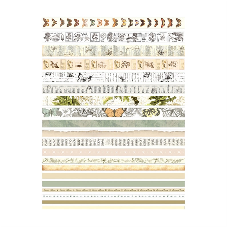 Vintage Charm Washi Tape 20 Pack, Retro Ephemera, Nostalgic Patterns for Scrapbooking, Crafting, and Junk Journaling Cottage Garden