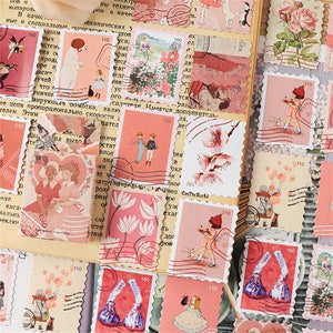 Vintage Stamp Sticker Pack, Collectible Stamp Stickers for Journaling, Diary, Art Projects, 46 Stickers/Pack