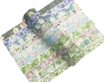 Flower Washi Tape, Nature Scrapbooking, Floral, Leaf Washi Tape for Journaling, Crafting, Planner, 15mm x 4m