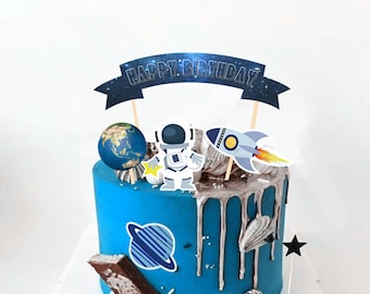 Space Theme Cake Topper Kit, Cosmic Theme Birthday Party Decor, Boys Birthday Party Cake Topper